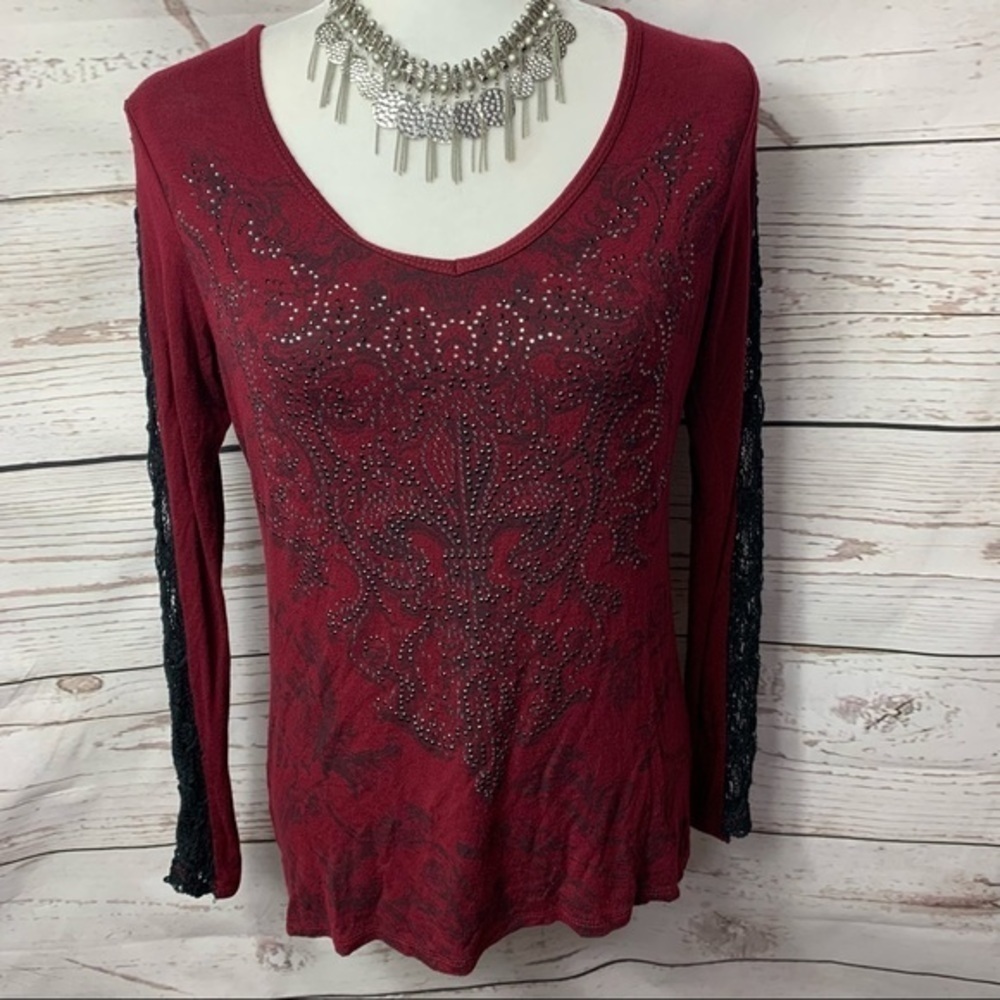Maurices Embellished Lace Sleeve Top
